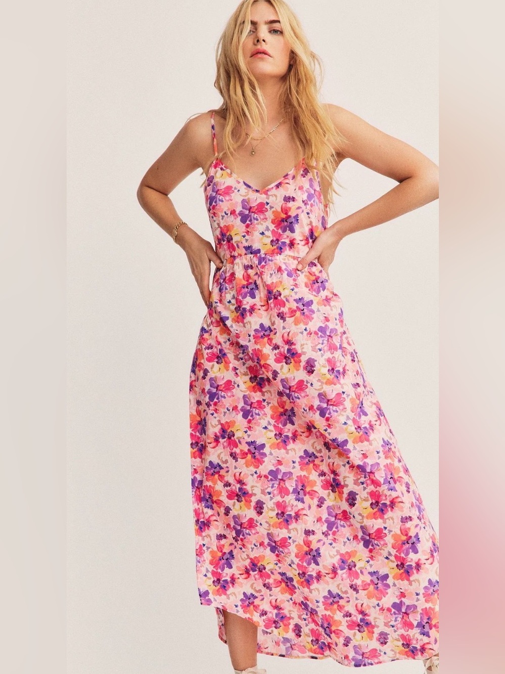 LOVESHACKFANCY Faraday Floral Maxi Slip Dress in Mauve Sunset